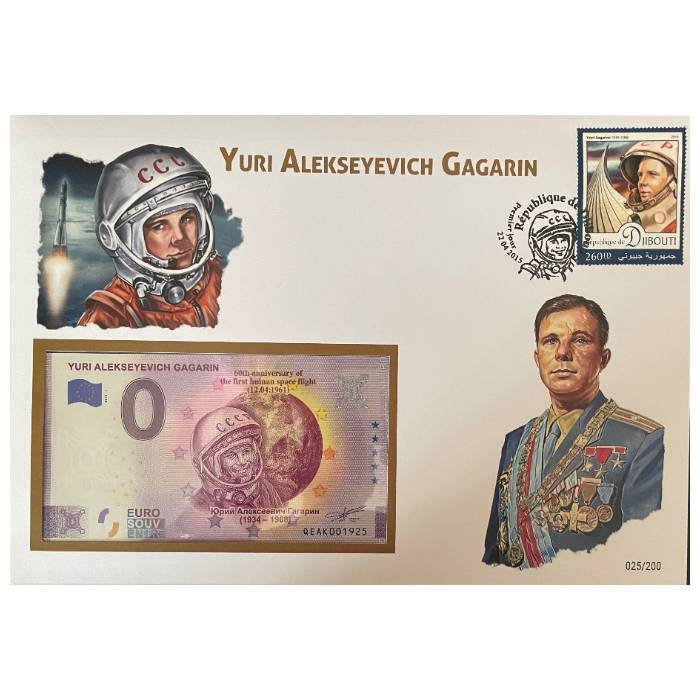 Envelope de 1º Dia com selo e carimbo e nota de 0€ Yuri Gagarin (FDC)