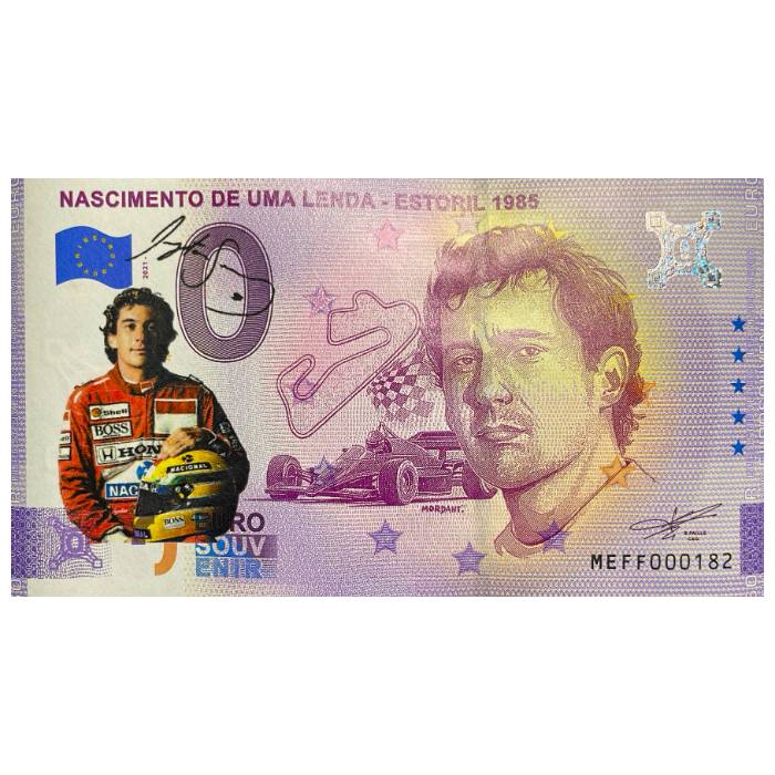 Nascimento de uma Lenda - Estoril 1985 (Ayrton Senna) MEFF 2021-1 (sobreimpressão autógrafo e fotografia do 'Mágico')