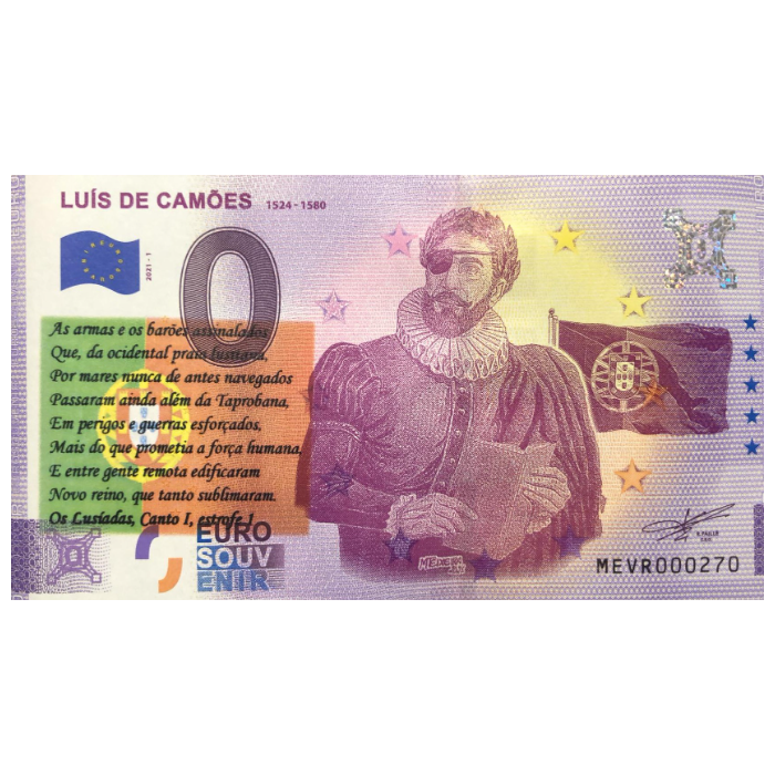 Luís de Camões: 1524-1580 MEVR 2021-1 (sobreimpressão Proposição d' Os Lusíadas)
